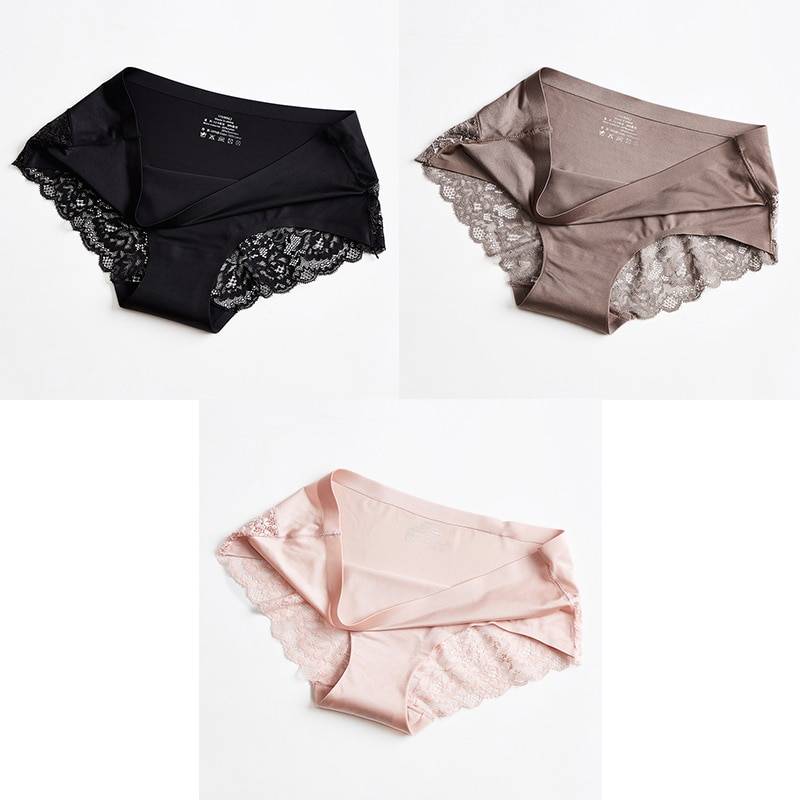 3 Seamless Panties With Lace - Black/Brown/Pink / L / Nearest Warehouse - Women’s Clothing & Accessories - Underwear