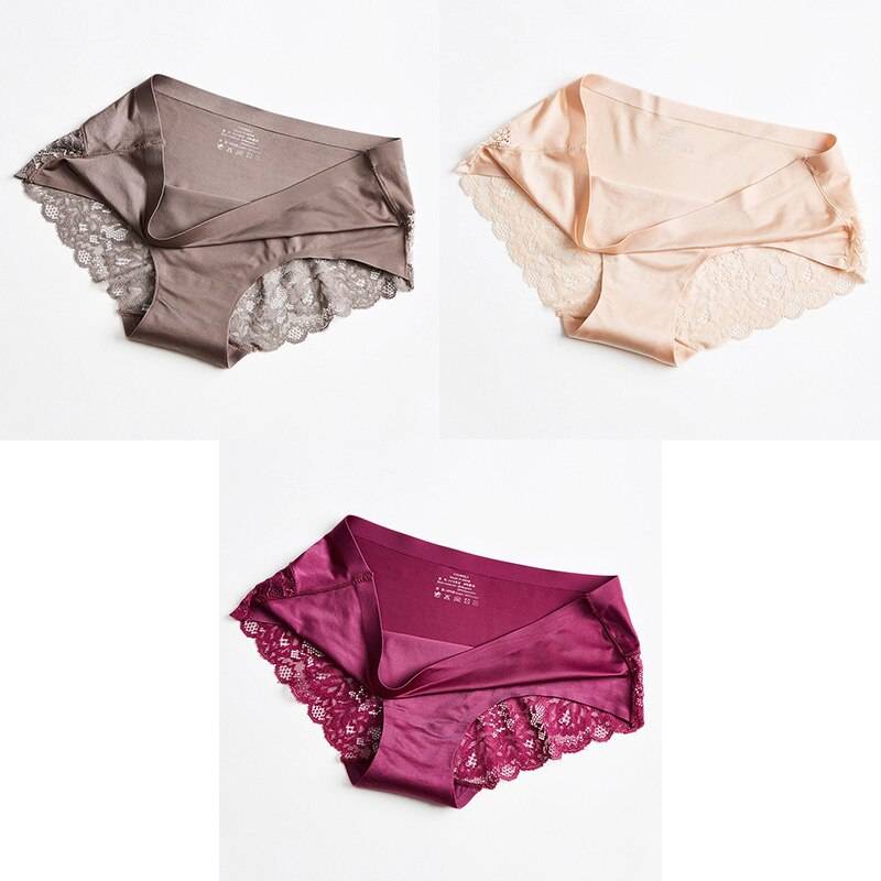 3 Seamless Panties With Lace - Brown/Beige/Red / L / Nearest Warehouse - Women’s Clothing & Accessories - Underwear &