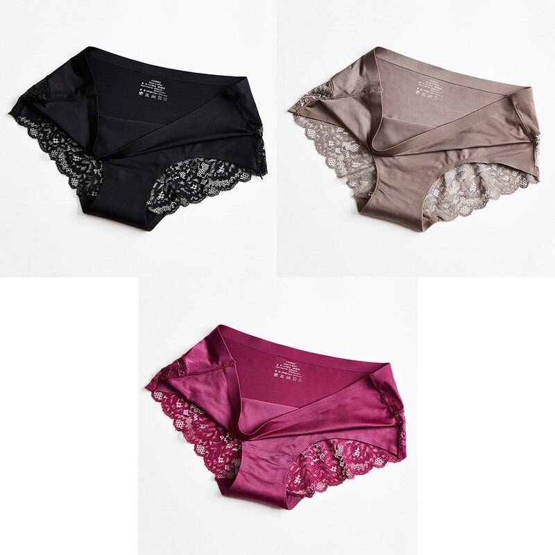 3 Seamless Panties With Lace - Black/Brown/Red / L / Nearest Warehouse - Women’s Clothing & Accessories - Underwear &