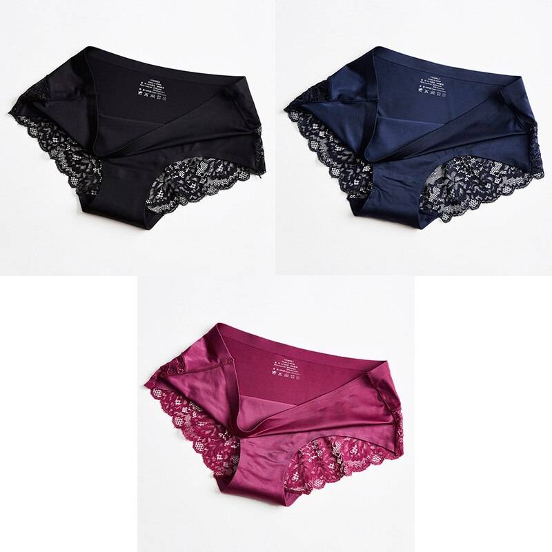 3 Seamless Panties With Lace - Black/Blue/Red / L / Nearest Warehouse - Women’s Clothing & Accessories - Underwear &