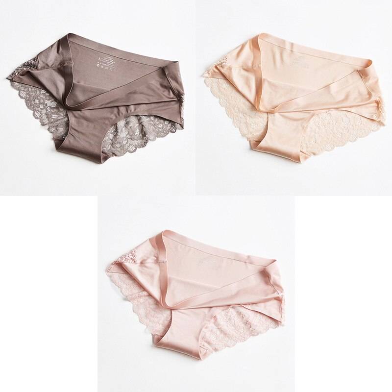 3 Seamless Panties With Lace - Earth Tones / L / Nearest Warehouse - Women’s Clothing & Accessories - Underwear &