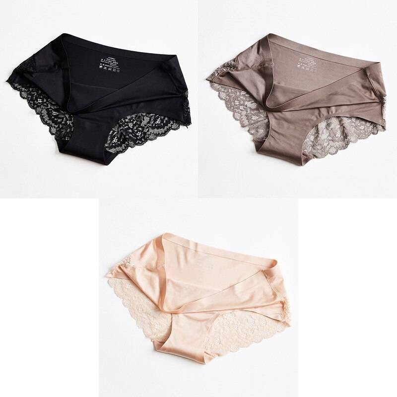 3 Seamless Panties With Lace - Black/Brown/Beige / L / Nearest Warehouse - Women’s Clothing & Accessories - Underwear