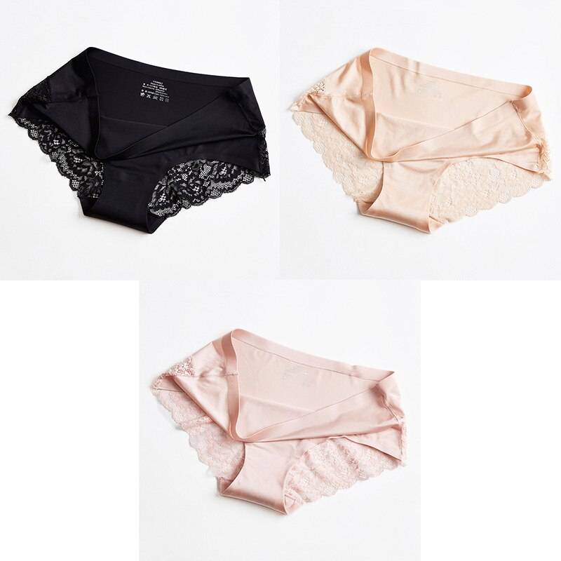3 Seamless Panties With Lace - Black/Beige/Pink / L / Nearest Warehouse - Women’s Clothing & Accessories - Underwear