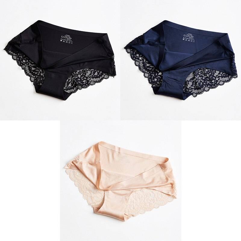 3 Seamless Panties With Lace - Black/Blue/Beige / L / Nearest Warehouse - Women’s Clothing & Accessories - Underwear
