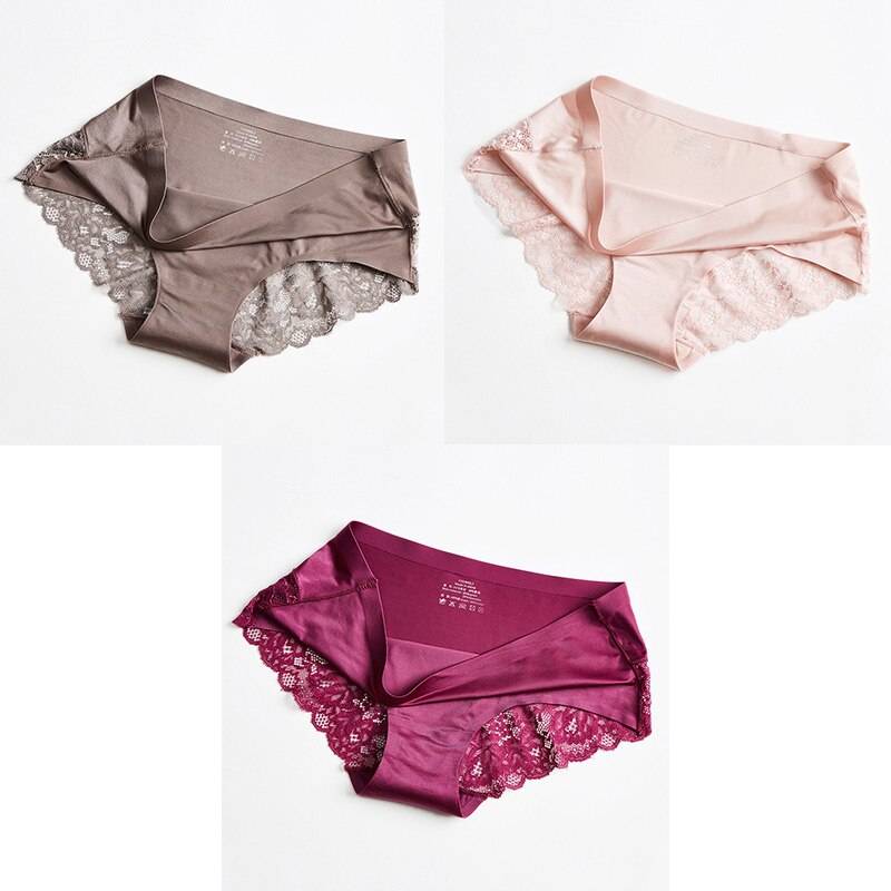 3 Seamless Panties With Lace - Brown/Pink/Red / L / Nearest Warehouse - Women’s Clothing & Accessories - Underwear &