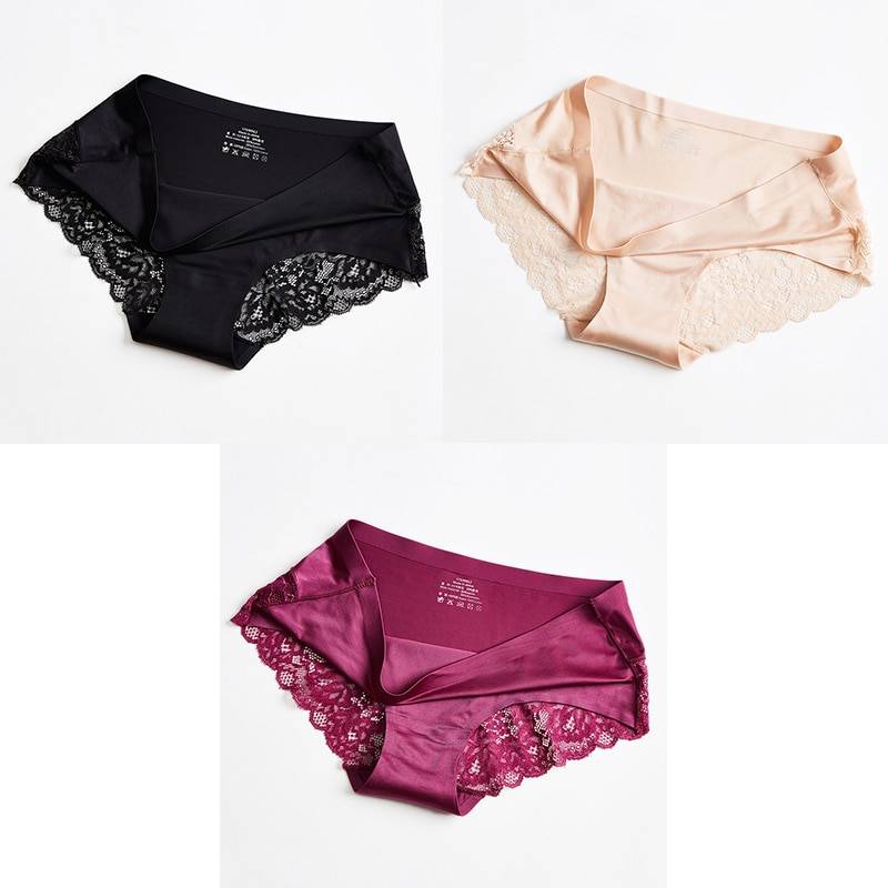 3 Seamless Panties With Lace - Black/Pink/Red / L / Nearest Warehouse - Women’s Clothing & Accessories - Underwear &