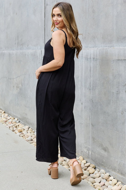 All Day Full Size Wide Leg Button Down Jumpsuit in Black - Women’s Clothing & Accessories - Jumpsuits & Rompers - 2