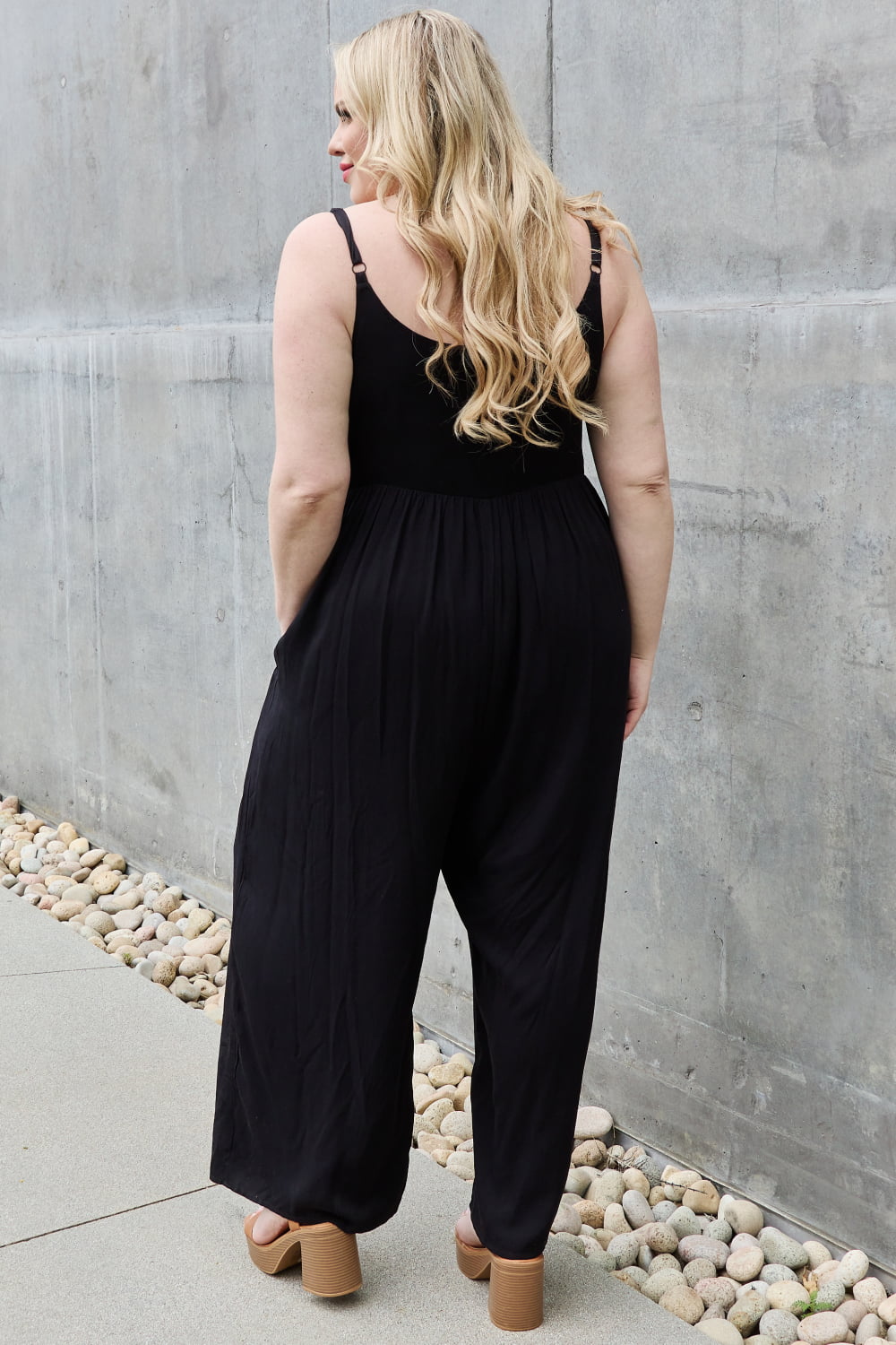 All Day Full Size Wide Leg Button Down Jumpsuit in Black - Women’s Clothing & Accessories - Jumpsuits & Rompers - 7