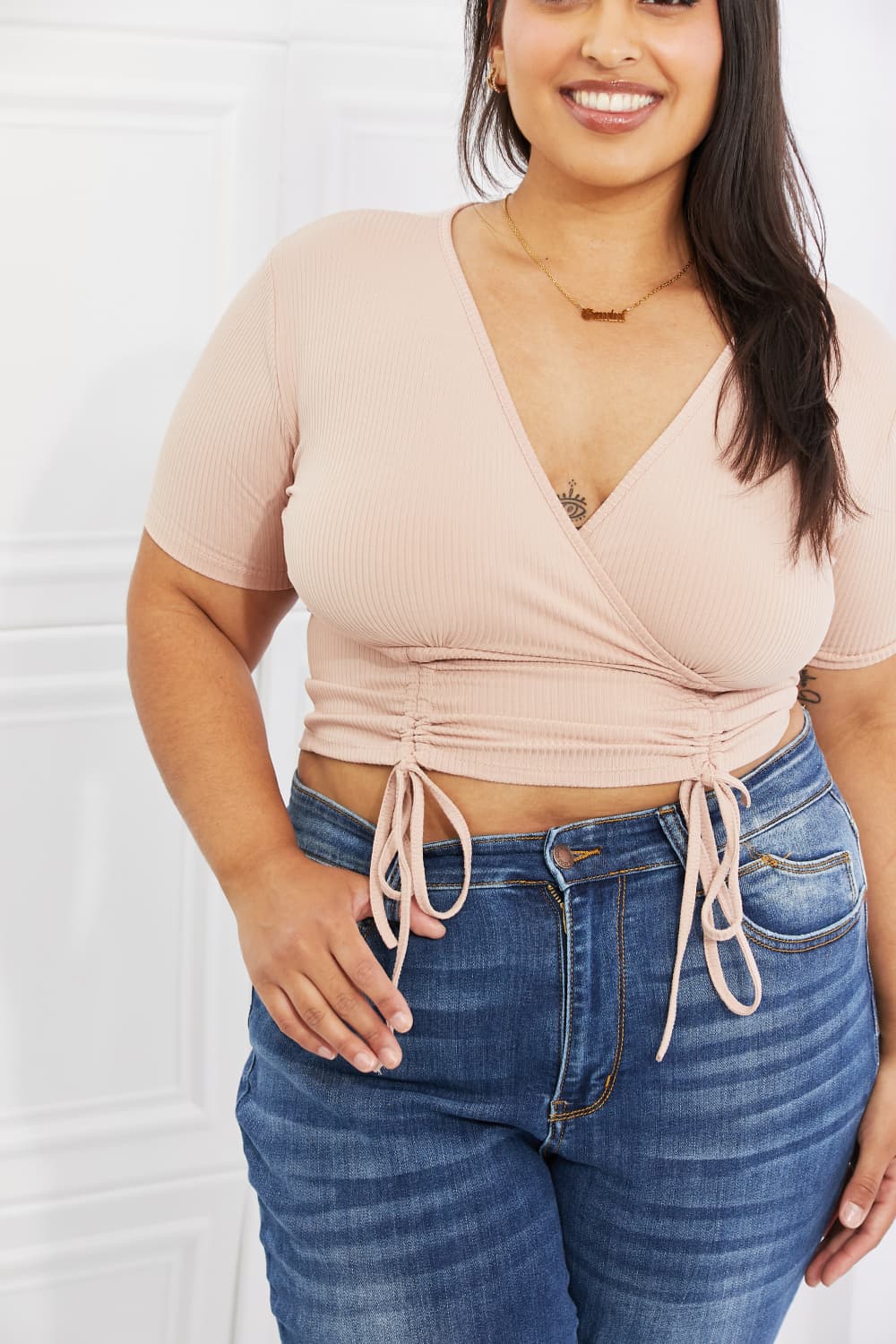 Back To Simple Full Size Ribbed Front Scrunched Top in Blush - Women’s Clothing & Accessories - Shirts & Tops - 5 - 2024