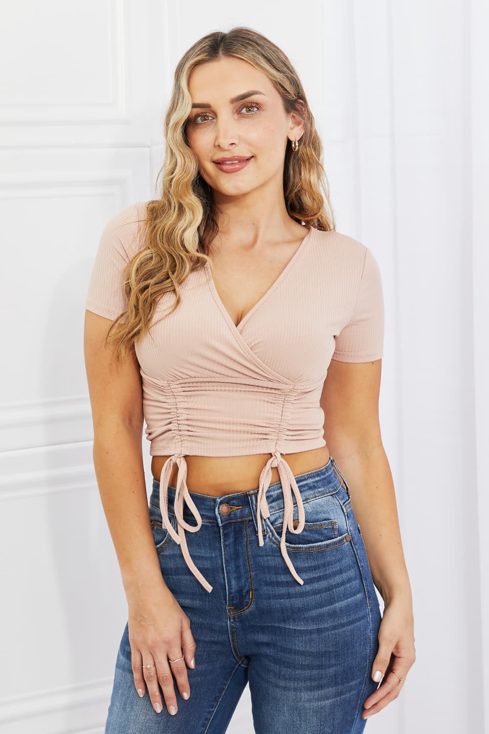 Back To Simple Full Size Ribbed Front Scrunched Top in Blush - Women’s Clothing & Accessories - Shirts & Tops - 6 - 2024