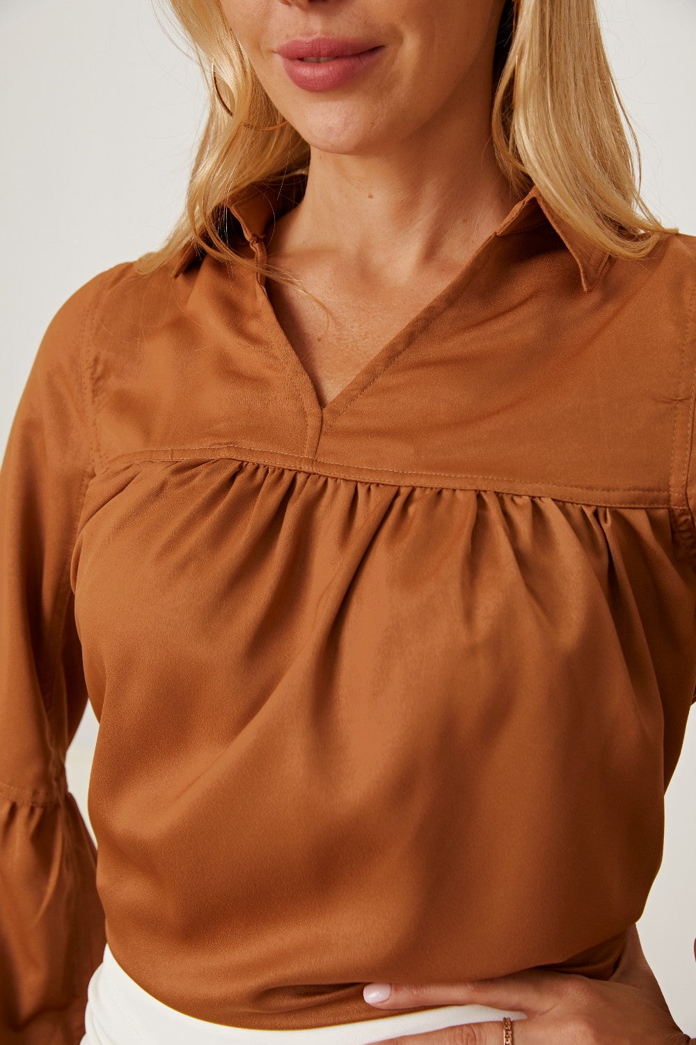 Balloon Sleeve Collared Neck Blouse - Women’s Clothing & Accessories - Shirts & Tops - 5 - 2024