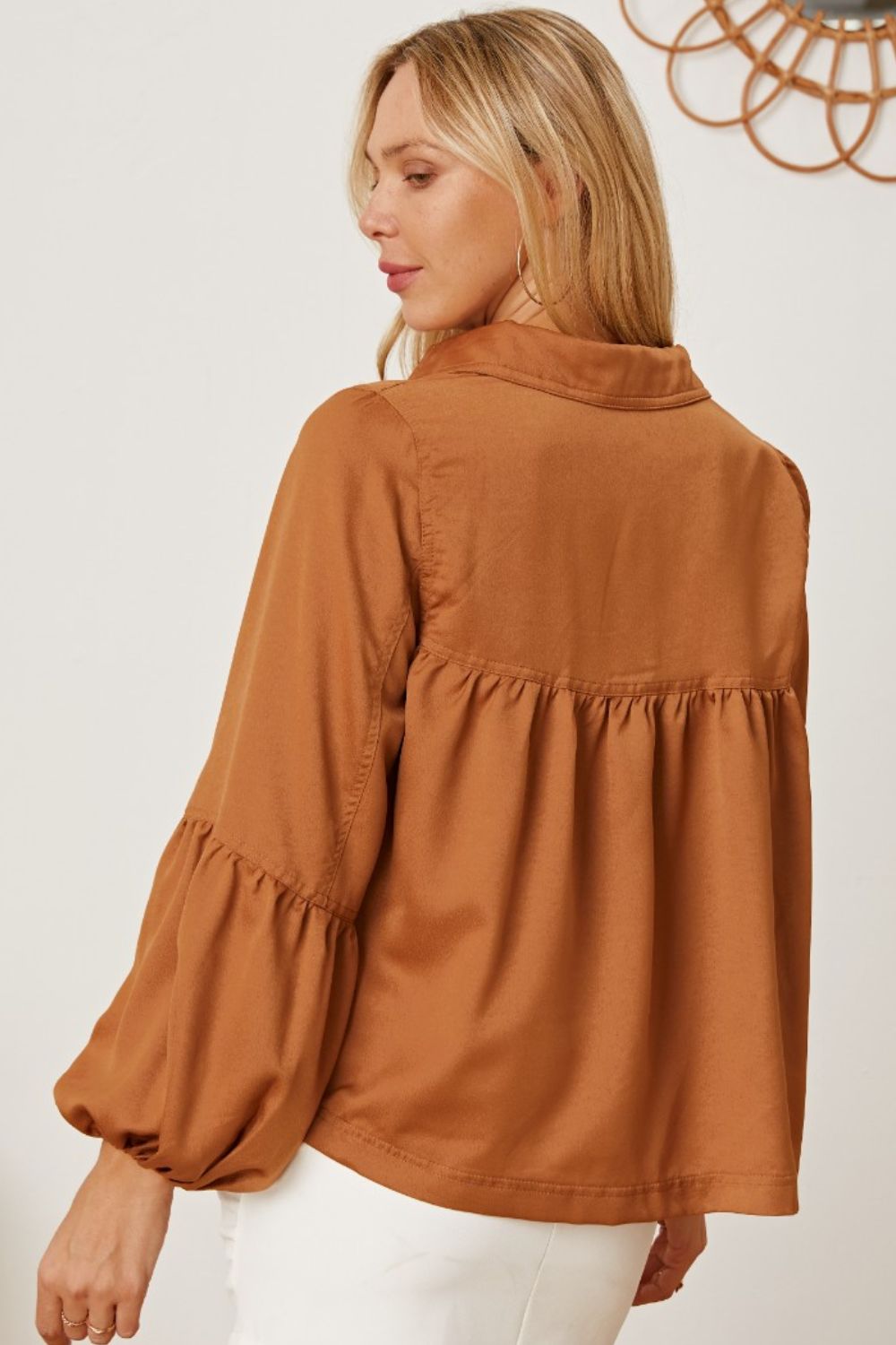 Balloon Sleeve Collared Neck Blouse - Women’s Clothing & Accessories - Shirts & Tops - 4 - 2024