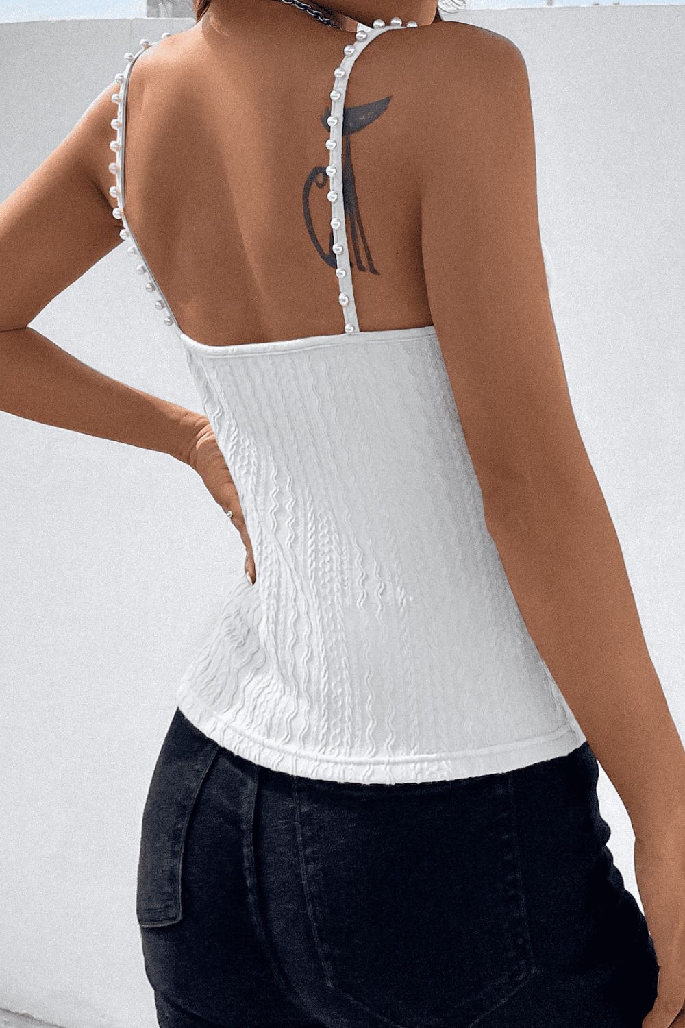Beads Detail Spaghetti Straps Cable-Knit Cami - Women’s Clothing & Accessories - Shirts & Tops - 8 - 2024