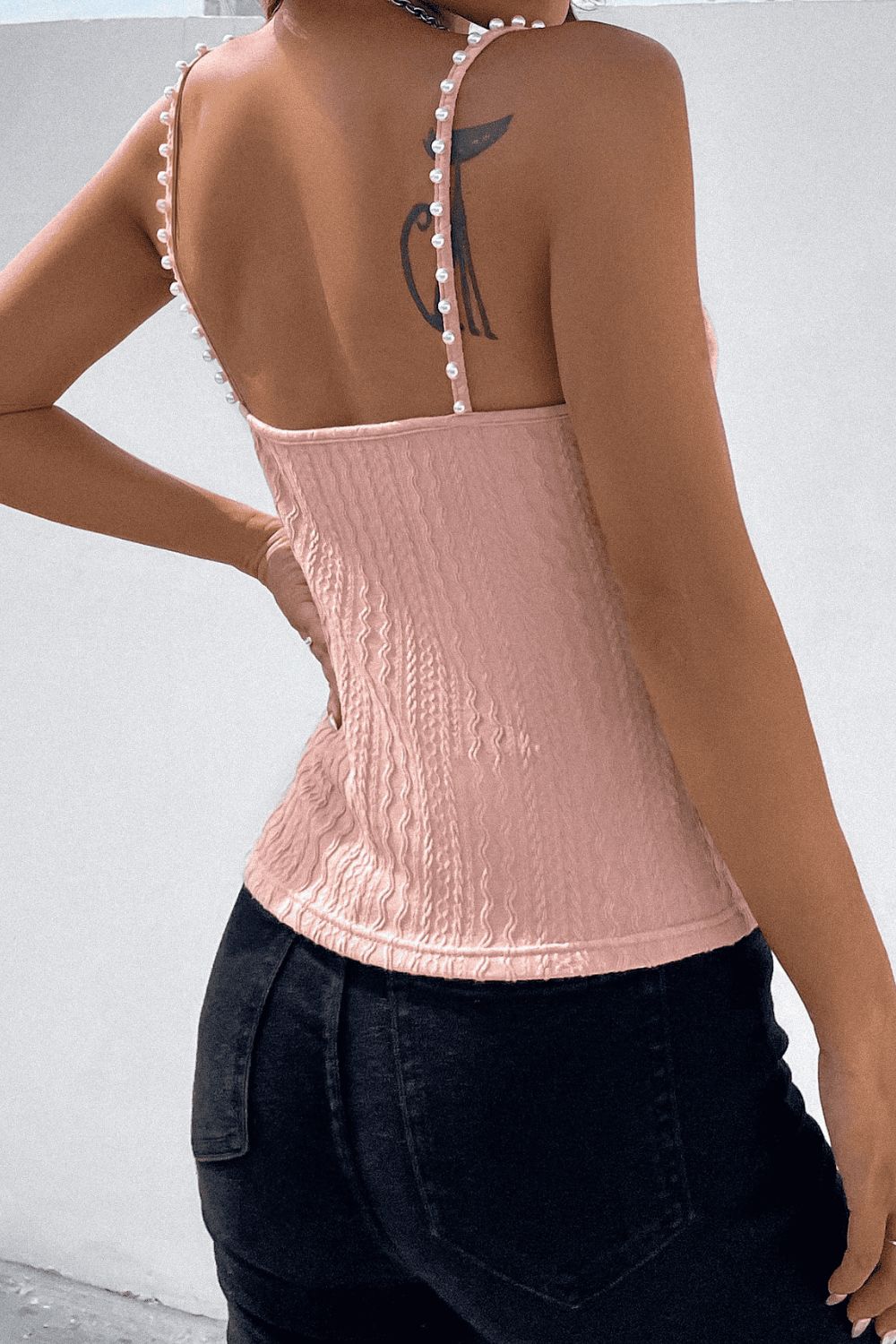 Beads Detail Spaghetti Straps Cable-Knit Cami - Women’s Clothing & Accessories - Shirts & Tops - 2 - 2024