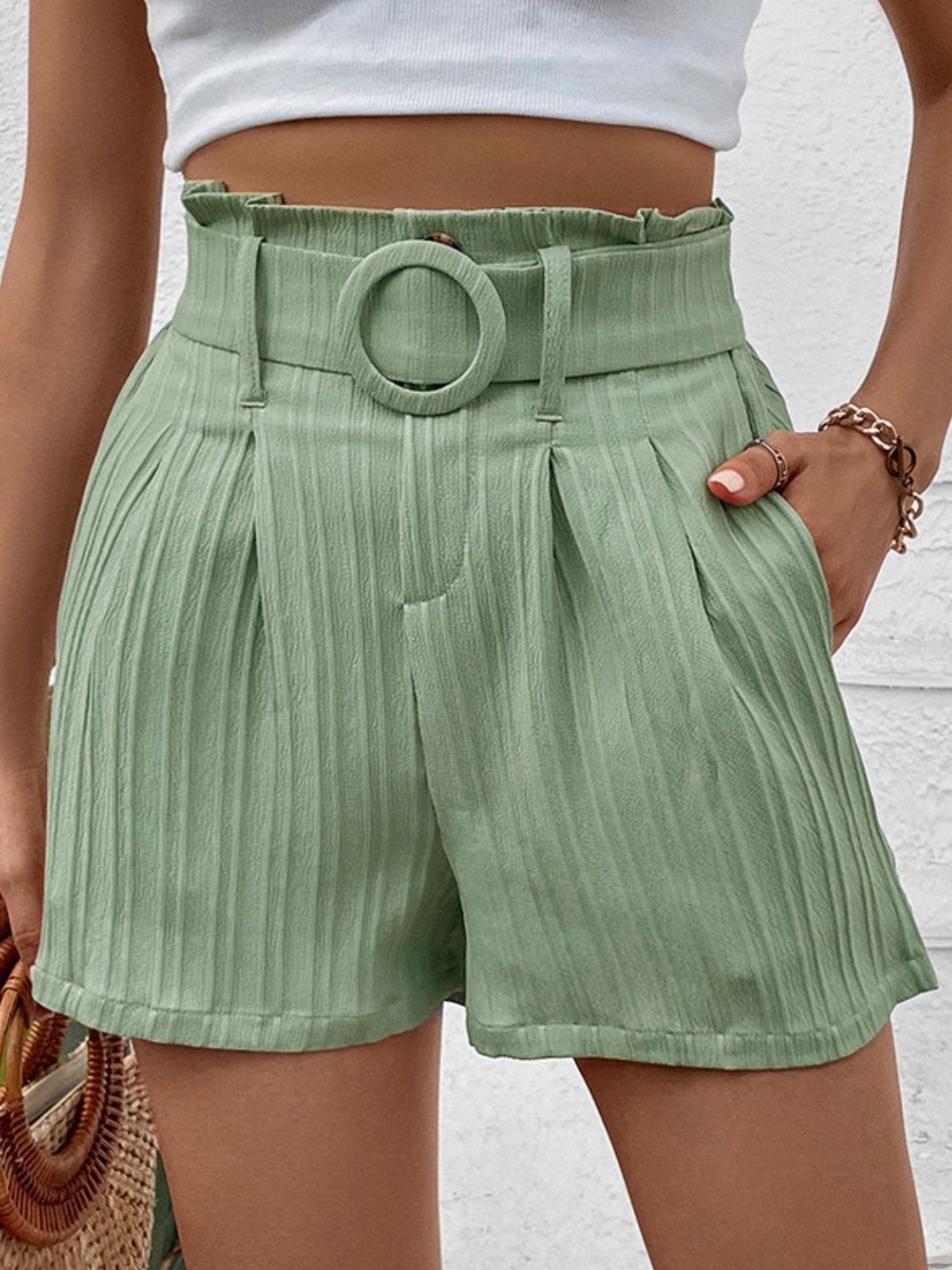 Belted Shorts with Pockets - Green / S - Women’s Clothing & Accessories - Shorts - 1 - 2024
