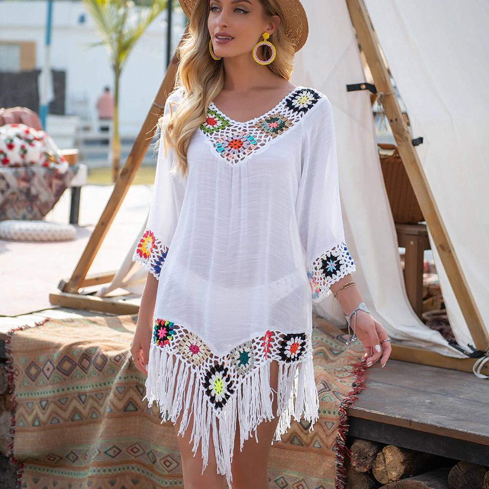Bikini Cover Up With Fringe - Women’s Clothing & Accessories - Shirts & Tops - 4 - 2024