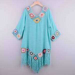 Bikini Cover Up With Fringe - Light Blue / One Size - Women’s Clothing & Accessories - Shirts & Tops - 30 - 2024