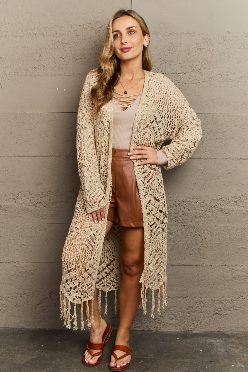 Boho Chic Full Size Western Knit Fringe Cardigan - Beige / S - Women’s Clothing & Accessories - Shirts & Tops - 1 - 2024