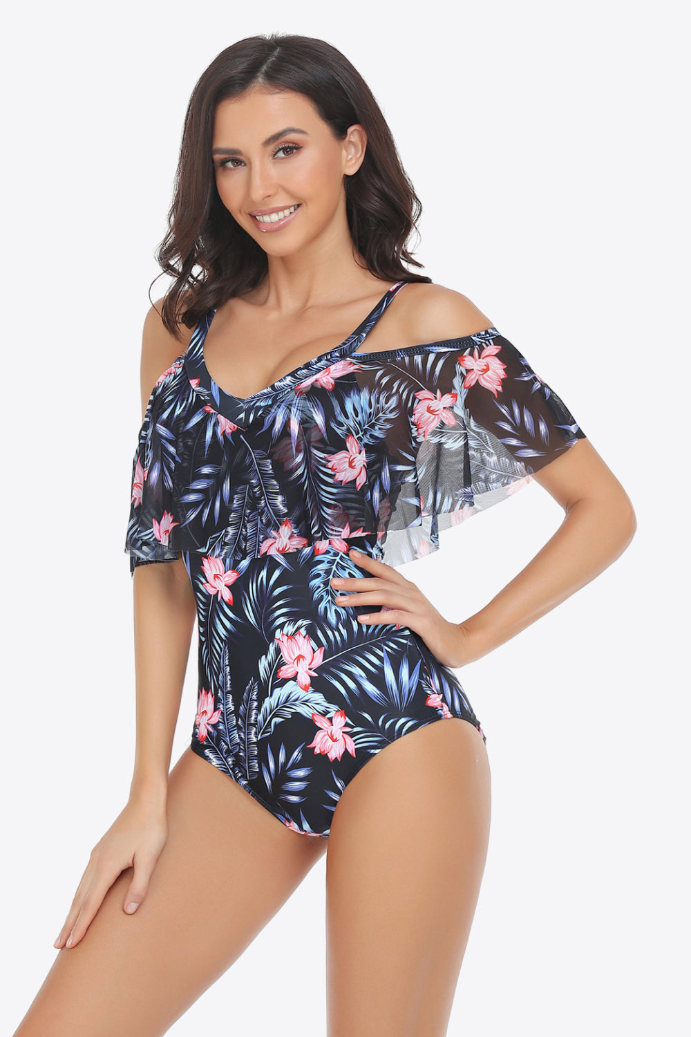 Botanical Print Cold-Shoulder Layered One-Piece Swimsuit - Women’s Clothing & Accessories - Swimwear - 3 - 2024