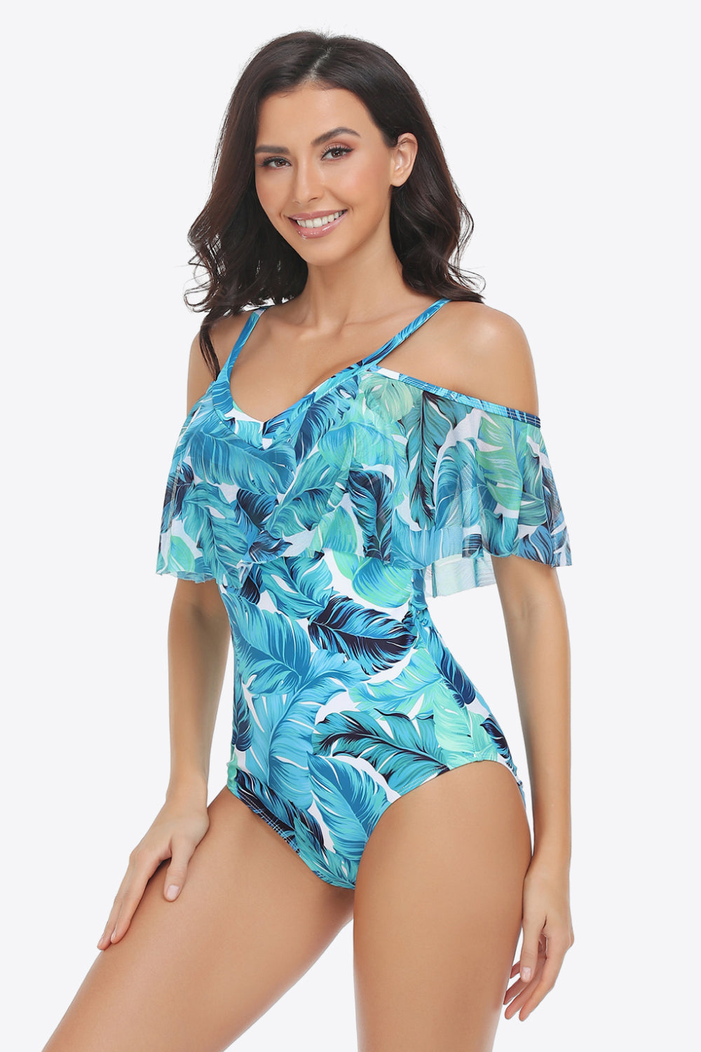Botanical Print Cold-Shoulder Layered One-Piece Swimsuit - Women’s Clothing & Accessories - Swimwear - 5 - 2024