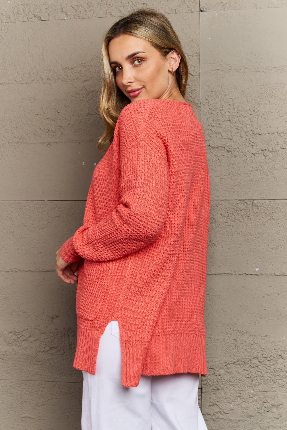 Bright & Cozy Full Size Waffle Knit Cardigan - Women’s Clothing & Accessories - Shirts & Tops - 3 - 2024