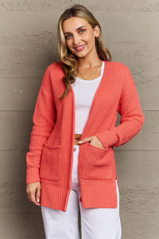 Bright & Cozy Full Size Waffle Knit Cardigan - Red / S - Women’s Clothing & Accessories - Shirts & Tops - 1 - 2024