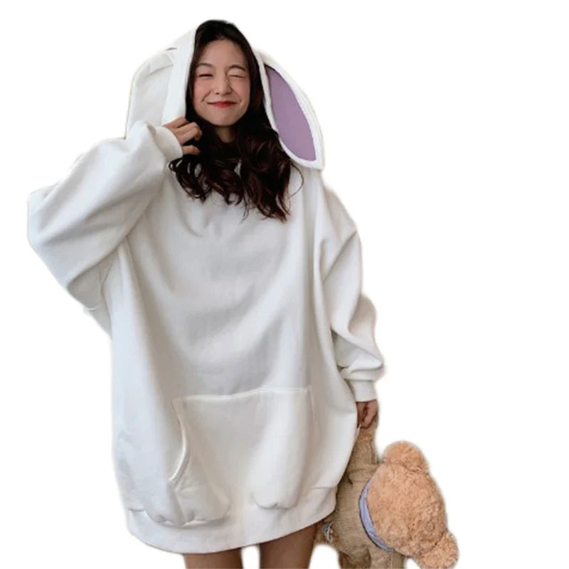 Bunny Ear Women’s Hoodie - Cute Rabbit Long Sleeve Top - White / M - Women’s Clothing & Accessories - Shirts & Tops