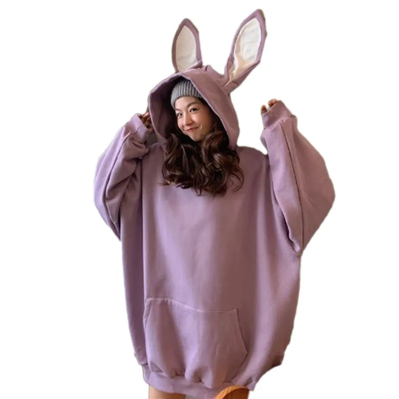 Bunny Ear Women’s Hoodie - Cute Rabbit Long Sleeve Top - Purple / M - Women’s Clothing & Accessories - Shirts &