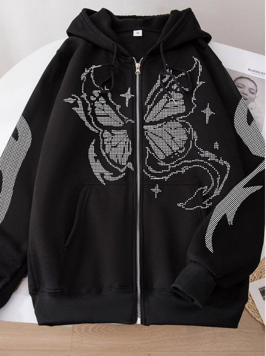 Butterfly Graphic Hooded Jacket - Black / S - Women’s Clothing & Accessories - Coats & Jackets - 1 - 2024