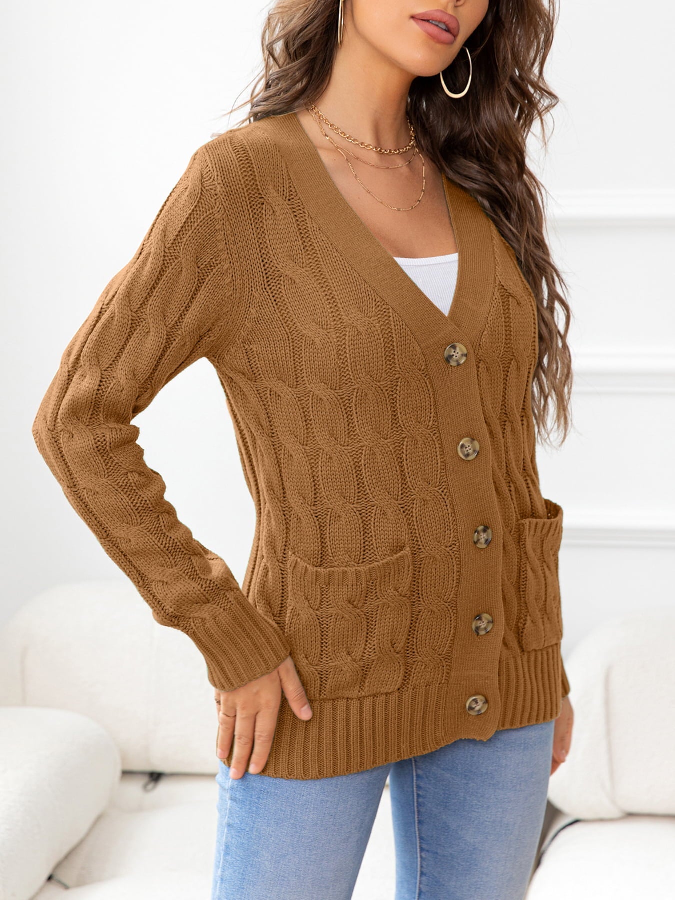 Button Down Cable-Knit Cardigan - Women’s Clothing & Accessories - Shirts & Tops - 3 - 2024