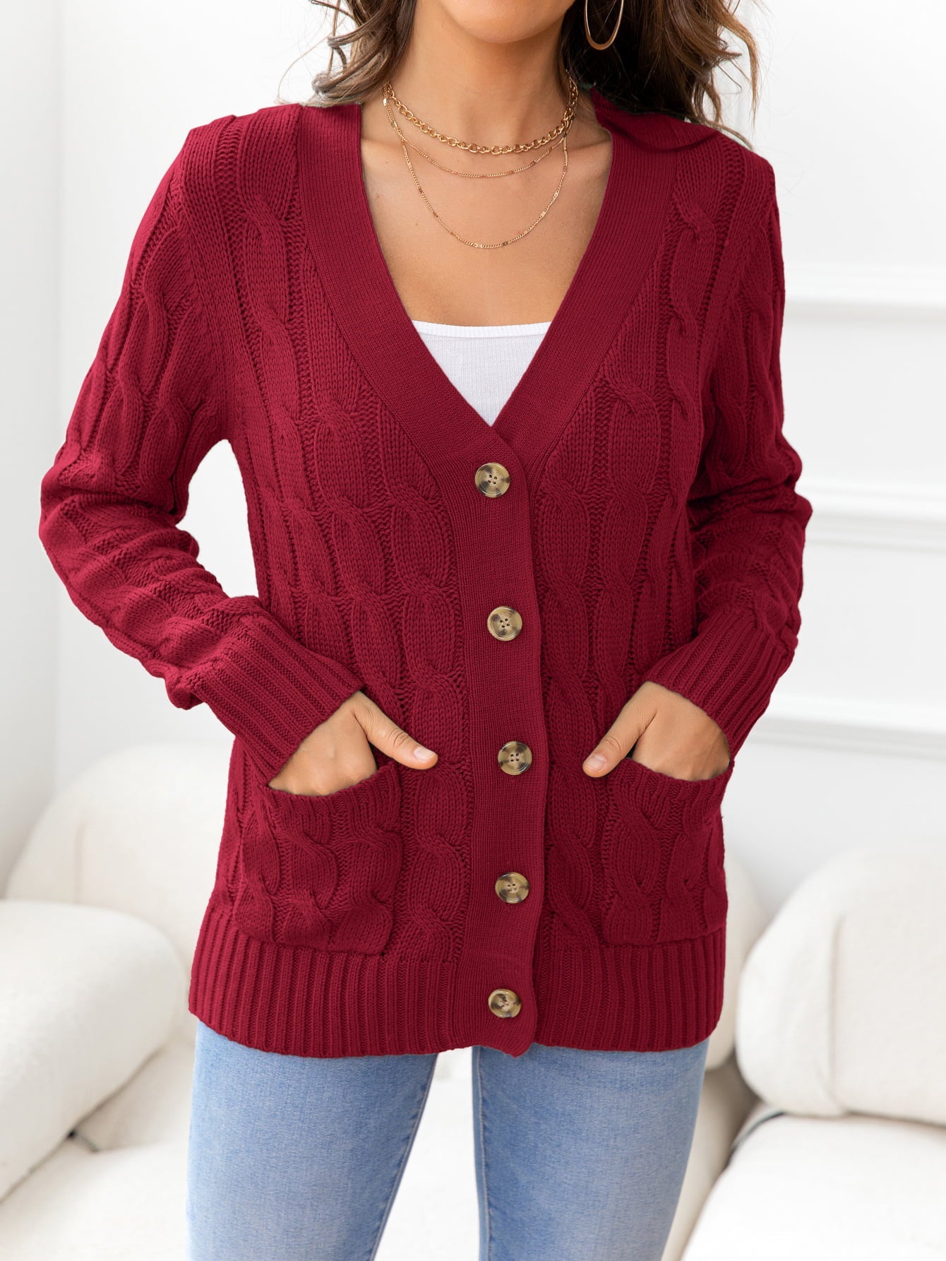 Button Down Cable-Knit Cardigan - Women’s Clothing & Accessories - Shirts & Tops - 5 - 2024