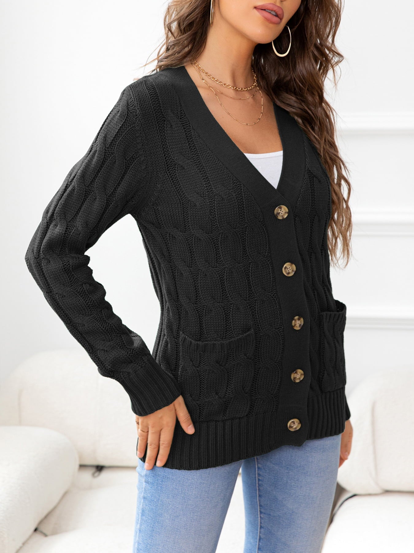 Button Down Cable-Knit Cardigan - Women’s Clothing & Accessories - Shirts & Tops - 14 - 2024