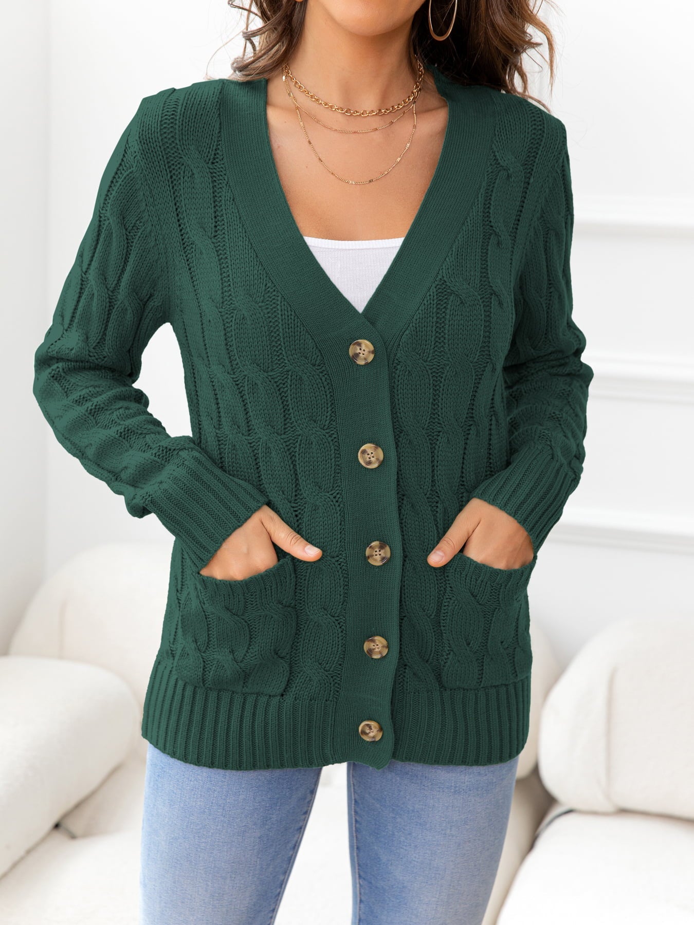 Button Down Cable-Knit Cardigan - Women’s Clothing & Accessories - Shirts & Tops - 19 - 2024
