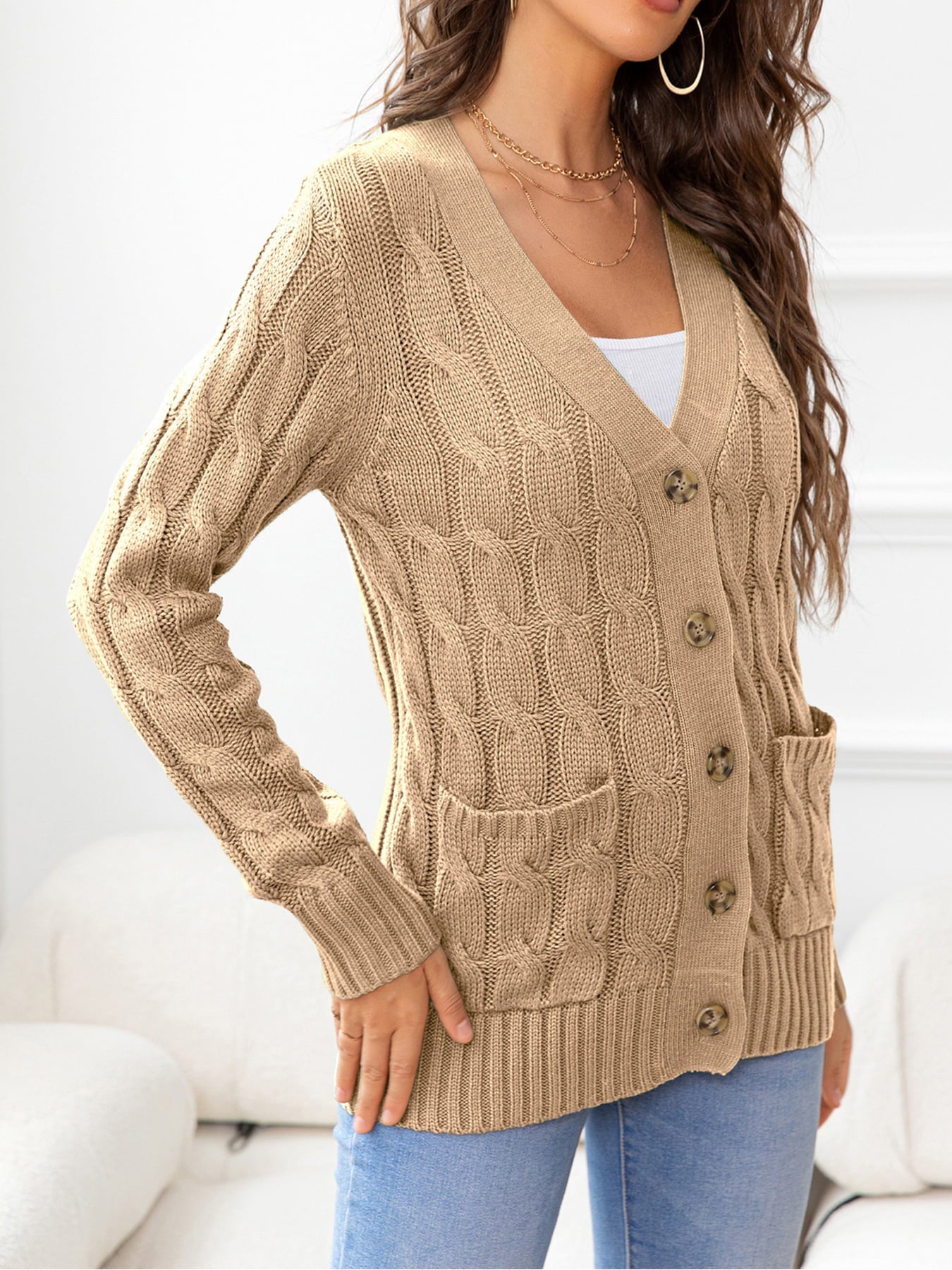 Button Down Cable-Knit Cardigan - Women’s Clothing & Accessories - Shirts & Tops - 26 - 2024