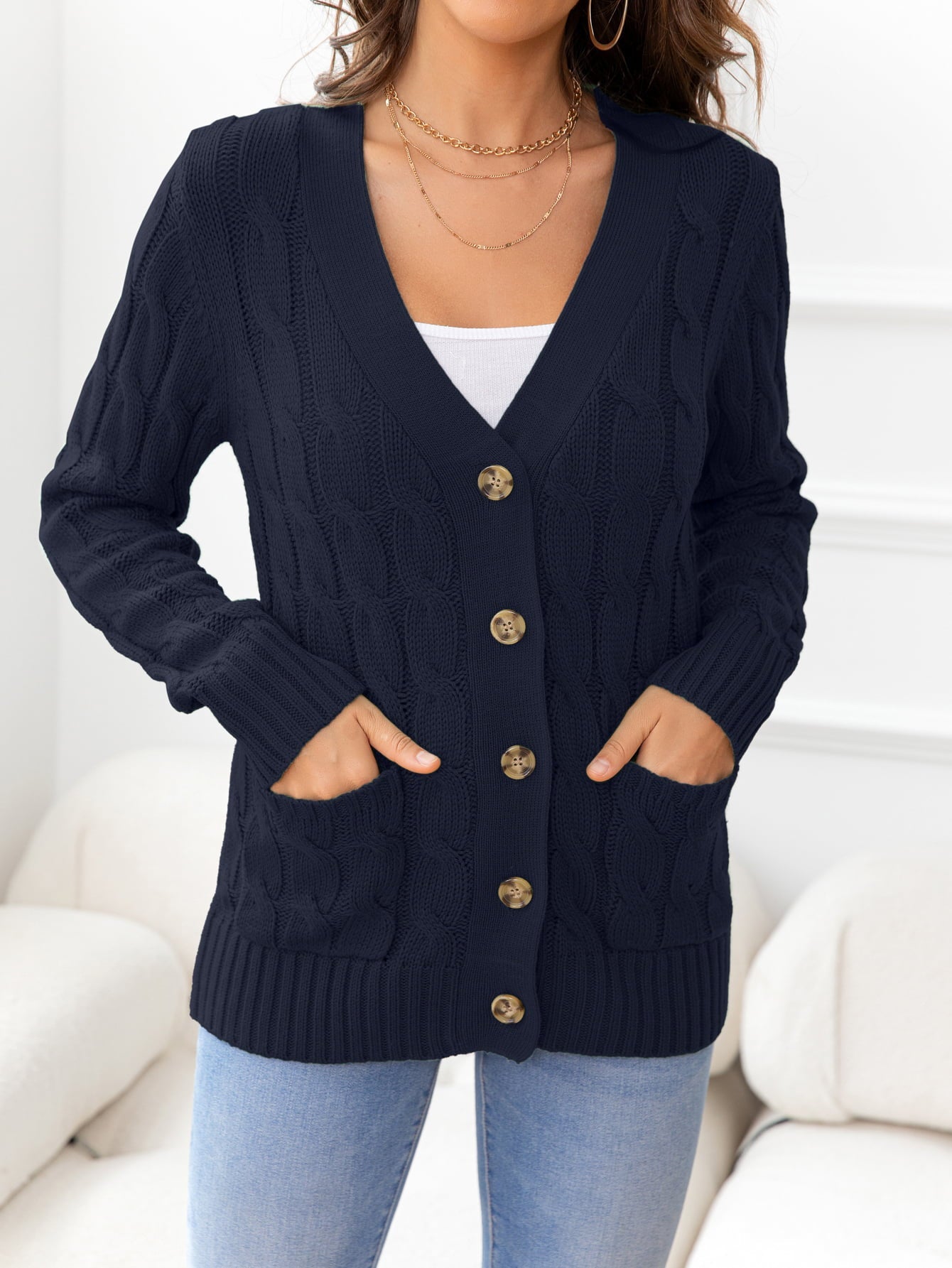 Button Down Cable-Knit Cardigan - Women’s Clothing & Accessories - Shirts & Tops - 29 - 2024