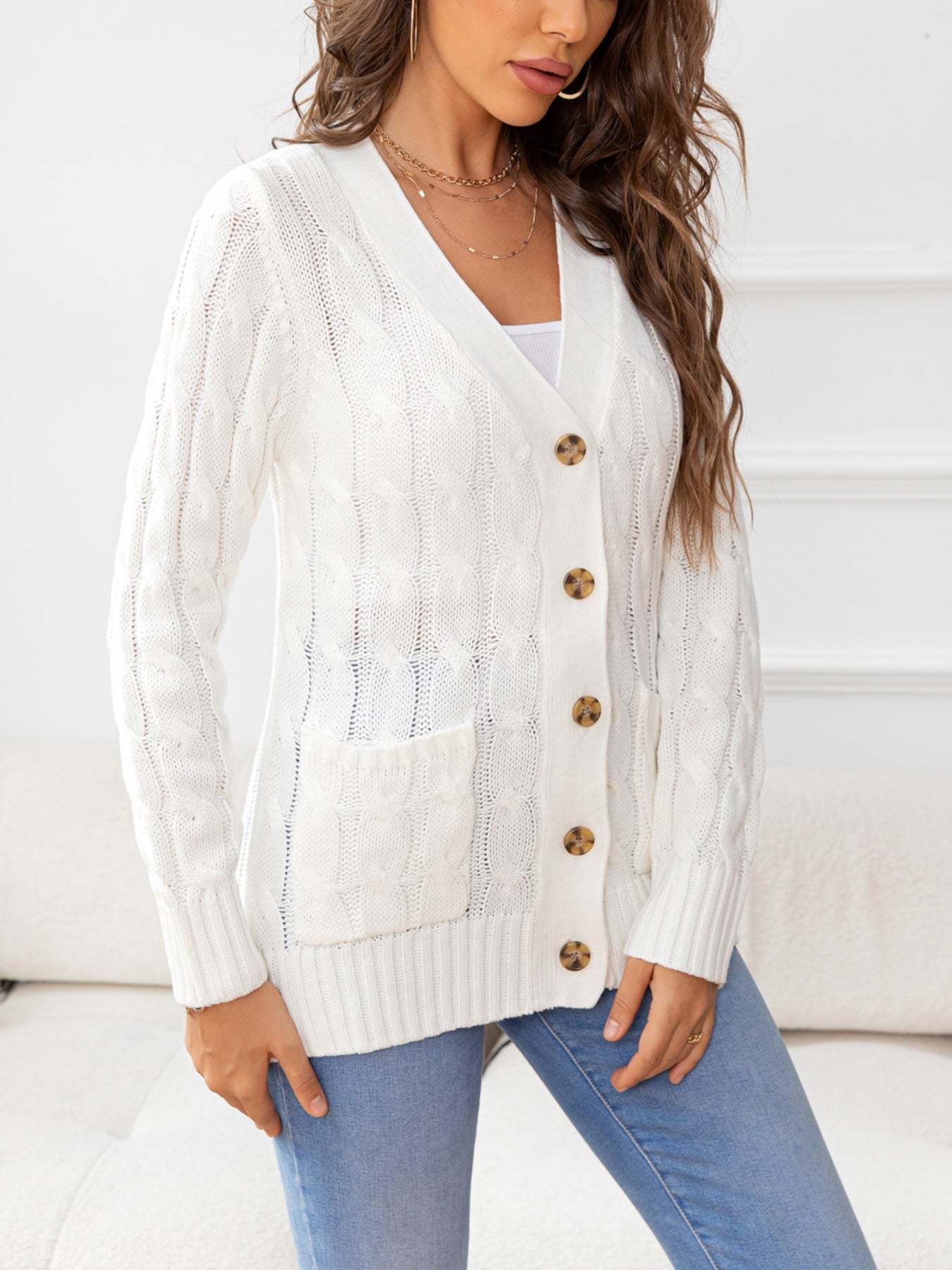 Button Down Cable-Knit Cardigan - Women’s Clothing & Accessories - Shirts & Tops - 17 - 2024