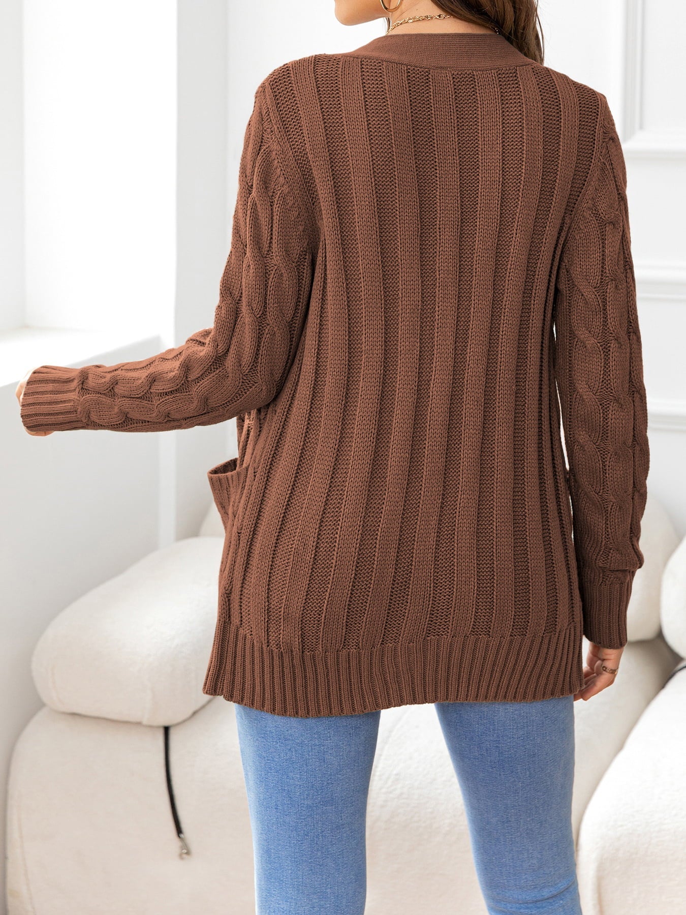 Button Down Cable-Knit Cardigan - Women’s Clothing & Accessories - Shirts & Tops - 36 - 2024