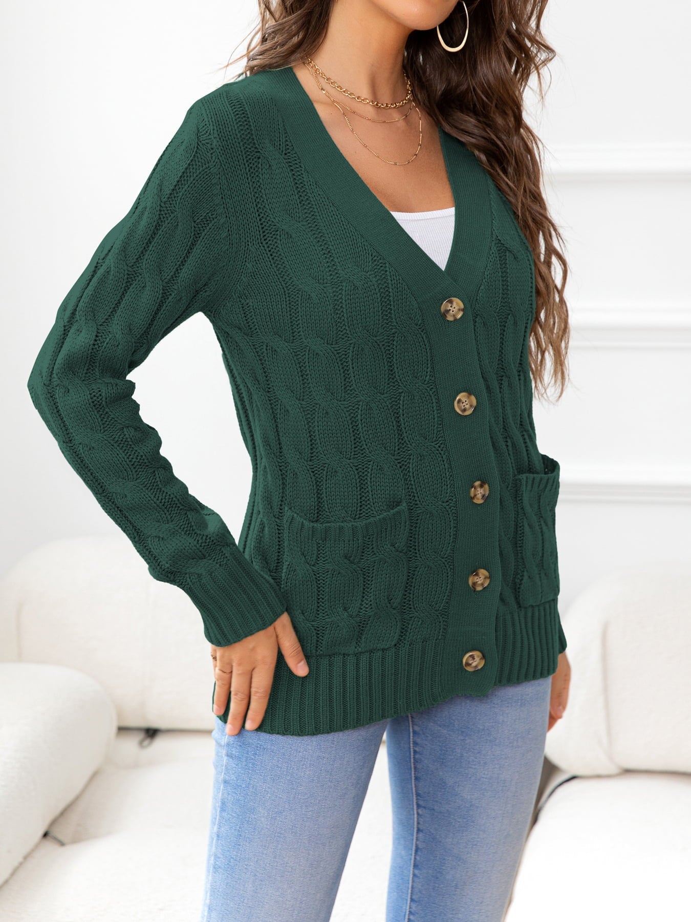 Button Down Cable-Knit Cardigan - Women’s Clothing & Accessories - Shirts & Tops - 20 - 2024