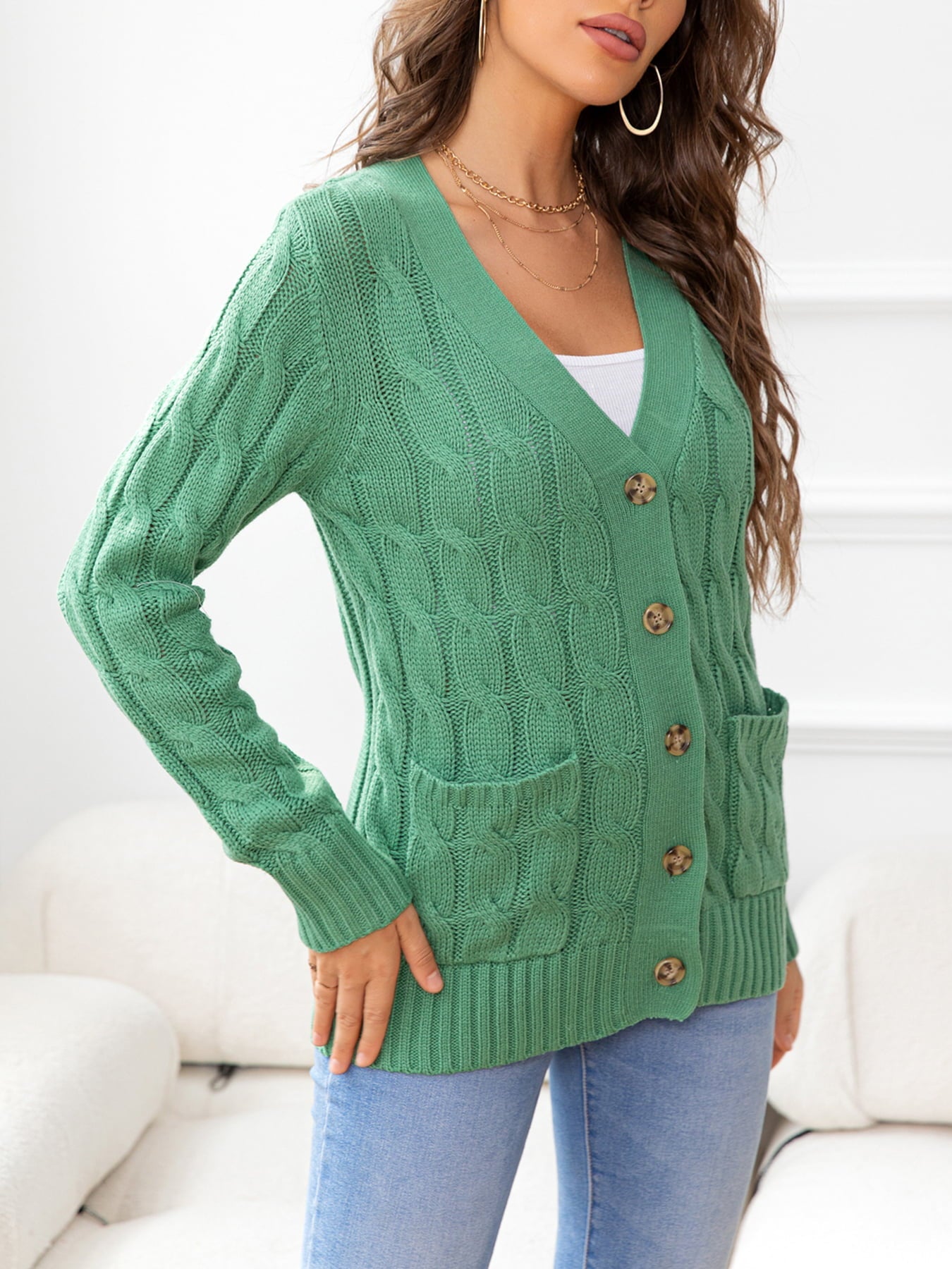 Button Down Cable-Knit Cardigan - Women’s Clothing & Accessories - Shirts & Tops - 23 - 2024
