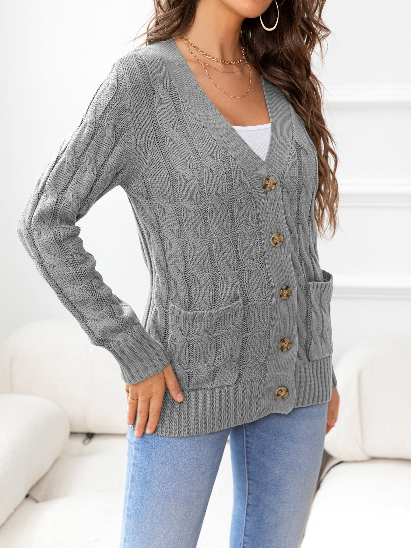 Button Down Cable-Knit Cardigan - Women’s Clothing & Accessories - Shirts & Tops - 32 - 2024