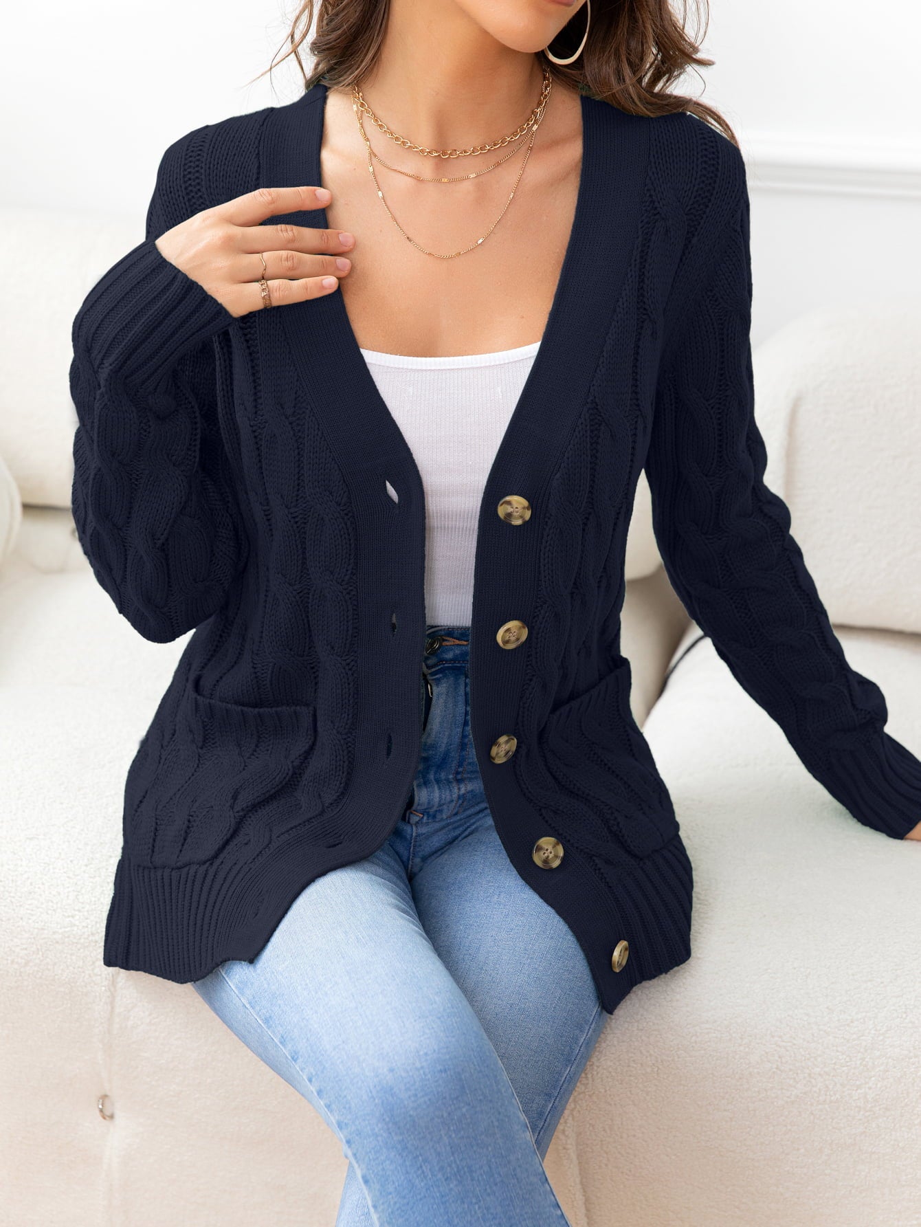 Button Down Cable-Knit Cardigan - Women’s Clothing & Accessories - Shirts & Tops - 28 - 2024