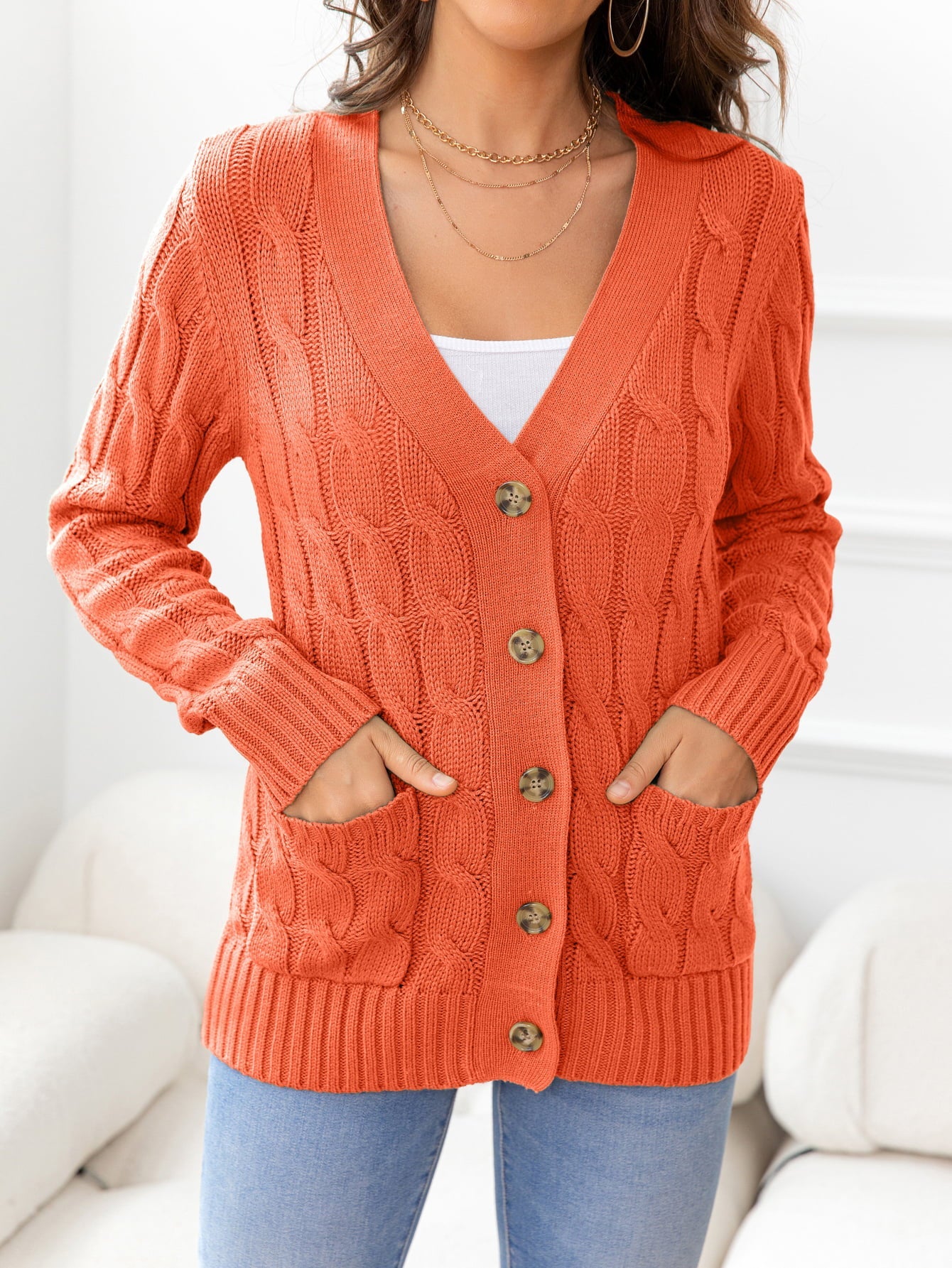 Button Down Cable-Knit Cardigan - Women’s Clothing & Accessories - Shirts & Tops - 11 - 2024