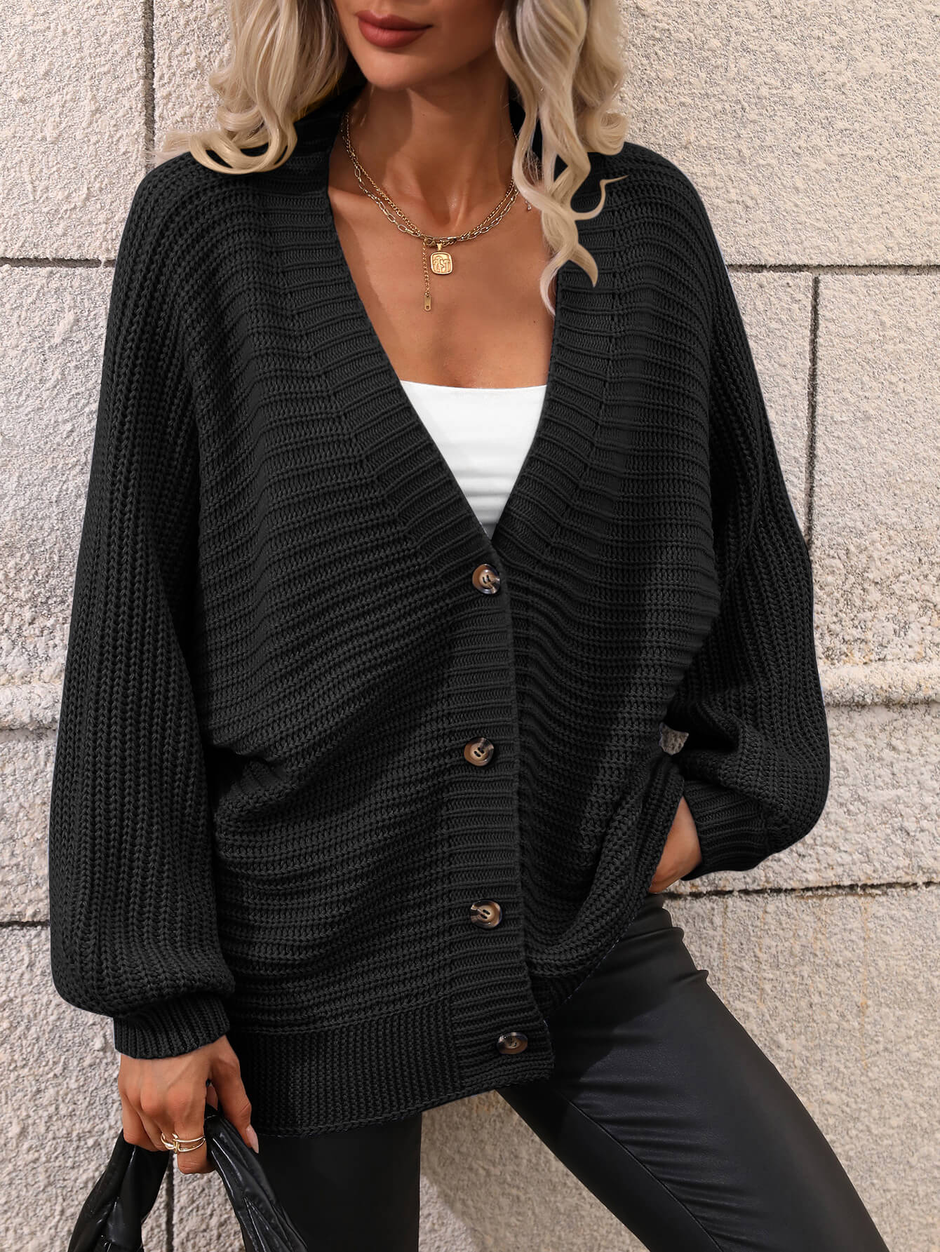 Button Down Horizontal-Ribbing Longline Cardigan - Black / S - Women’s Clothing & Accessories - Shirts & Tops - 3 - 2024