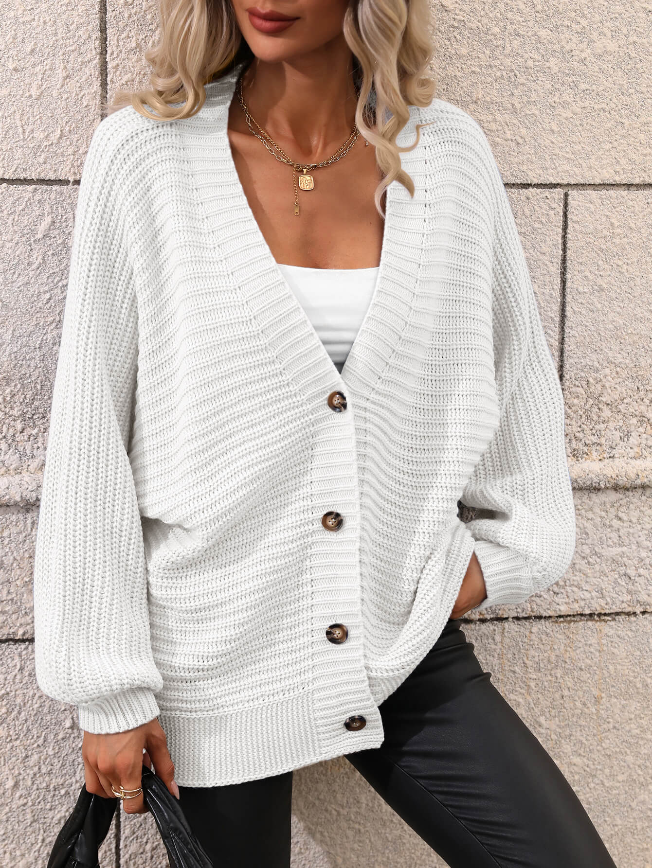 Button Down Horizontal-Ribbing Longline Cardigan - White / S - Women’s Clothing & Accessories - Shirts & Tops - 9 - 2024