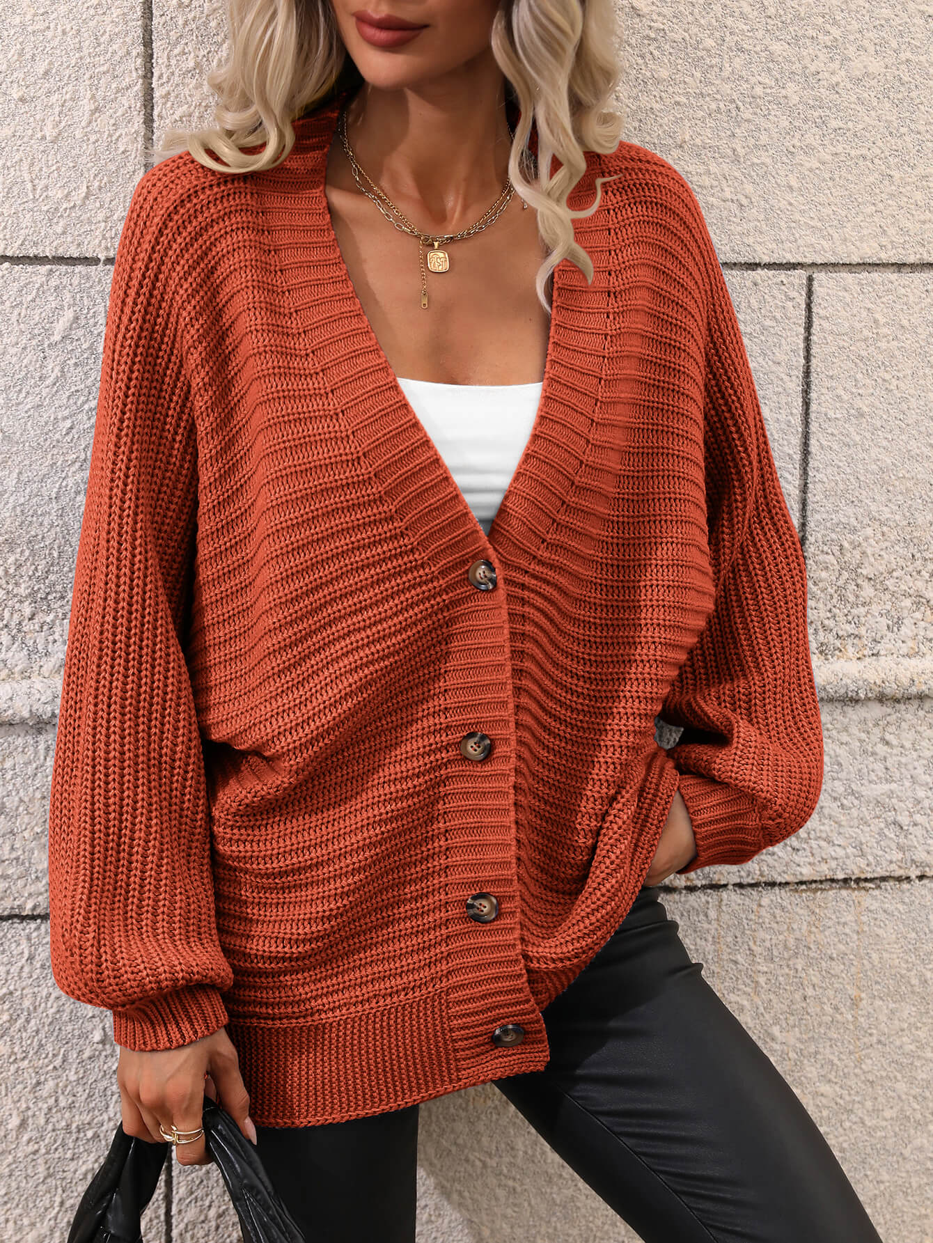 Button Down Horizontal-Ribbing Longline Cardigan - Red / S - Women’s Clothing & Accessories - Shirts & Tops - 19 - 2024
