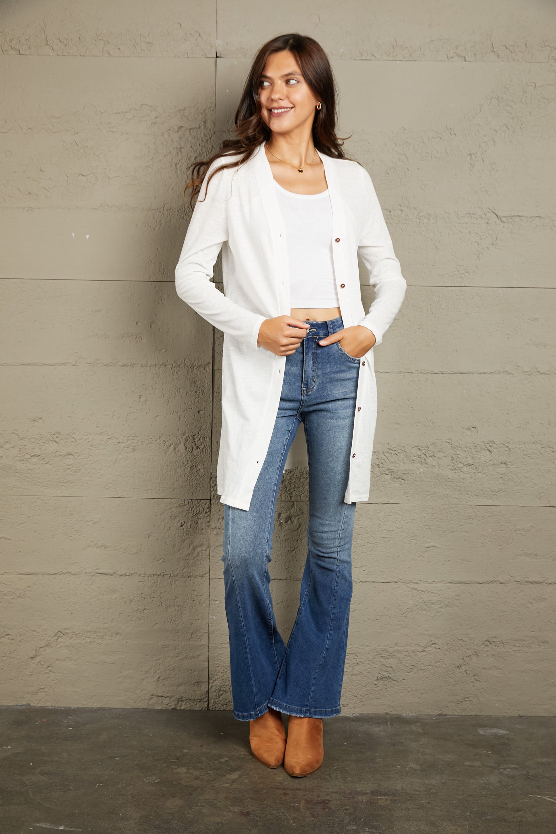 Button Down Long Sleeve Longline Cardigan - Women’s Clothing & Accessories - Shirts & Tops - 4 - 2024