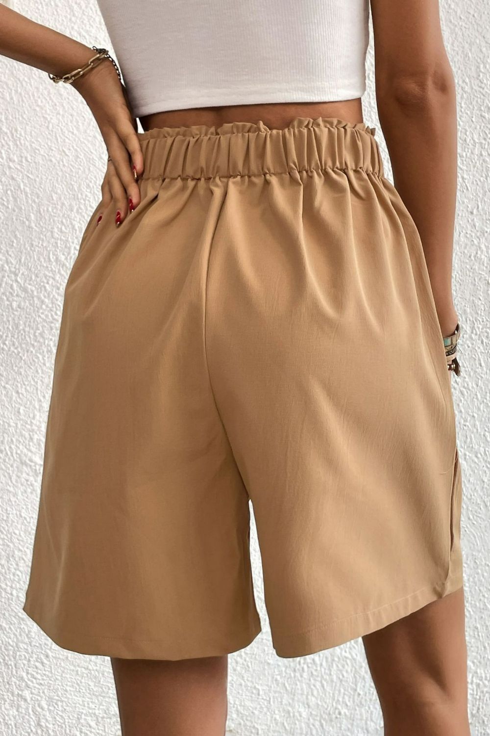 Buttoned Elastic Waist Pleated Detail Shorts - Women’s Clothing & Accessories - Shorts - 2 - 2024