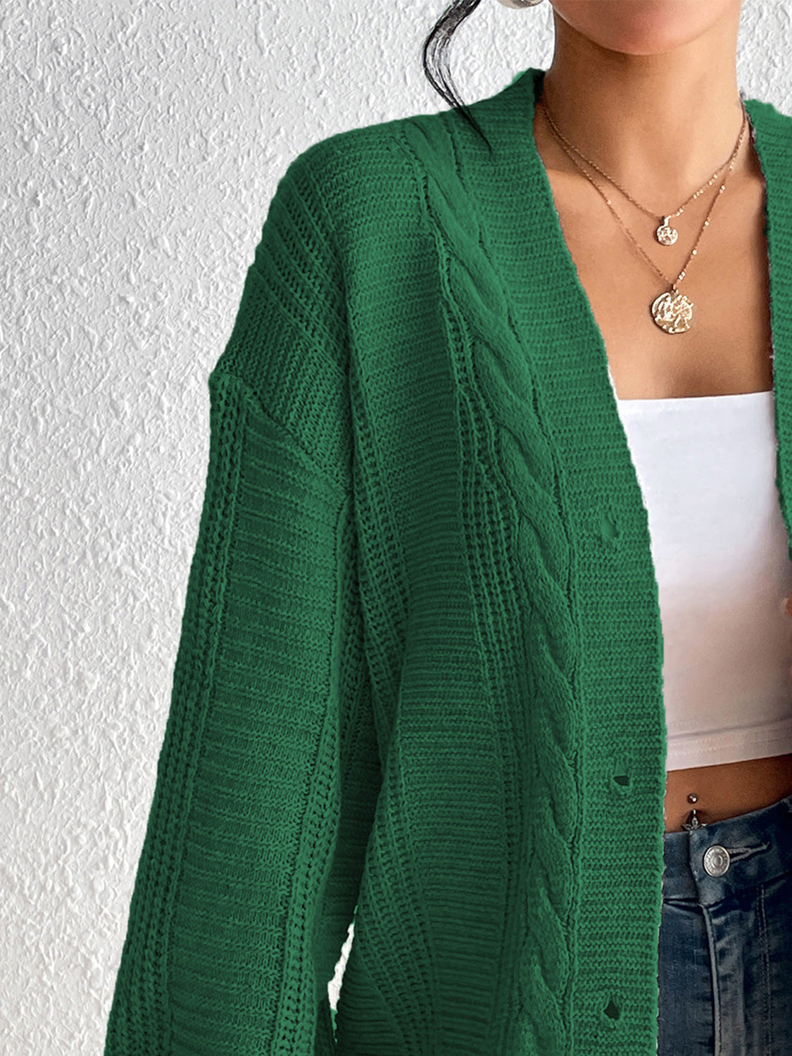 Cable-Knit Button Down Cardigan - Women’s Clothing & Accessories - Shirts & Tops - 17 - 2024