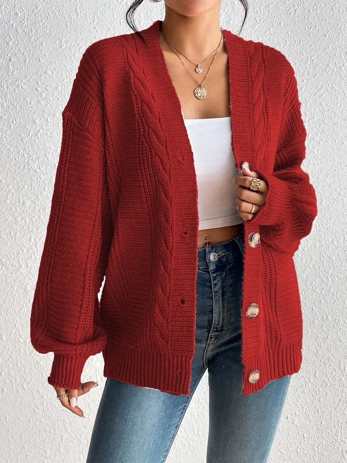 Cable-Knit Button Down Cardigan - Women’s Clothing & Accessories - Shirts & Tops - 19 - 2024
