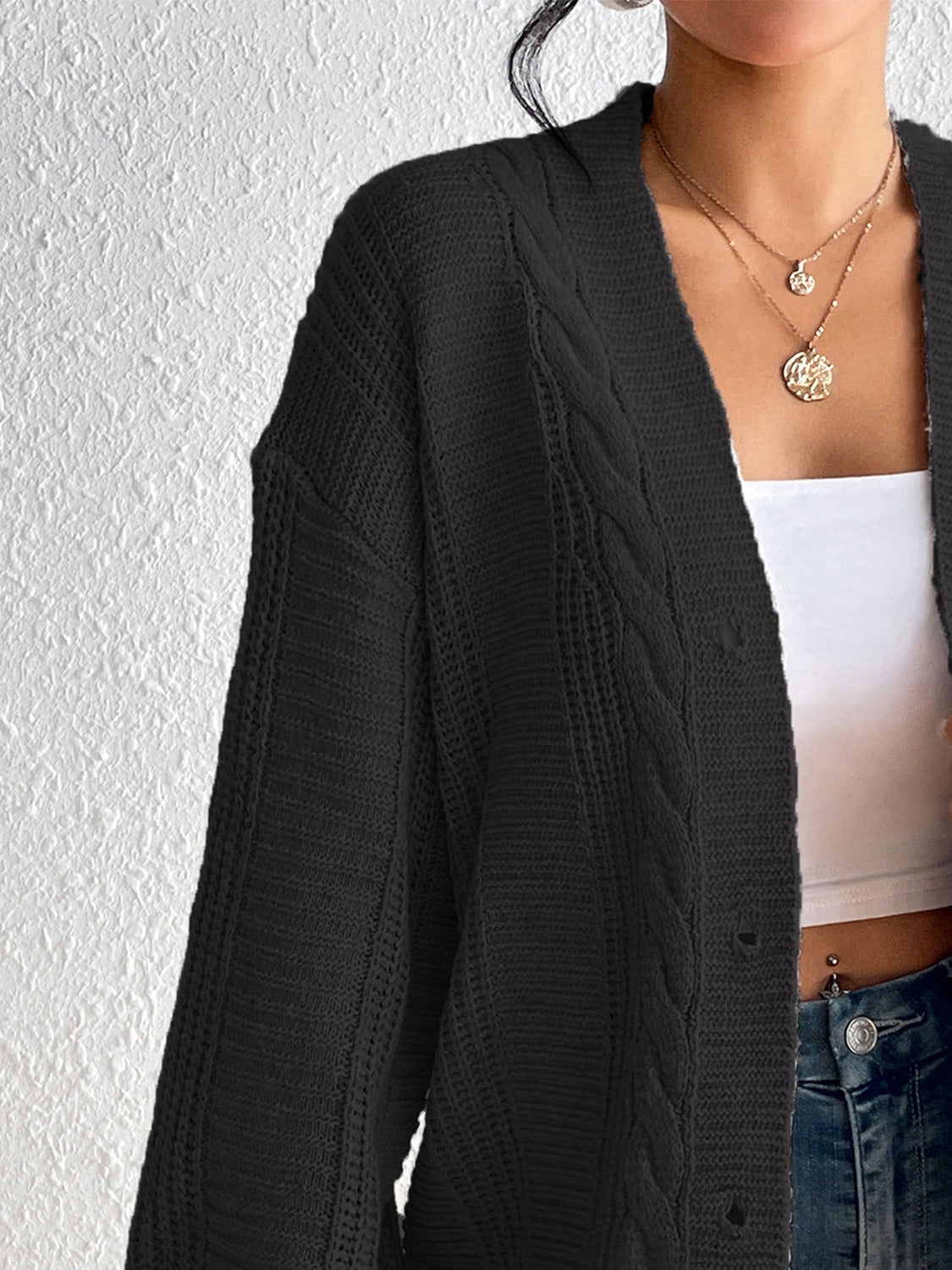 Cable-Knit Button Down Cardigan - Women’s Clothing & Accessories - Shirts & Tops - 5 - 2024